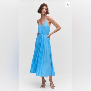 Mango Pleated Cord Dress - Sky Blue